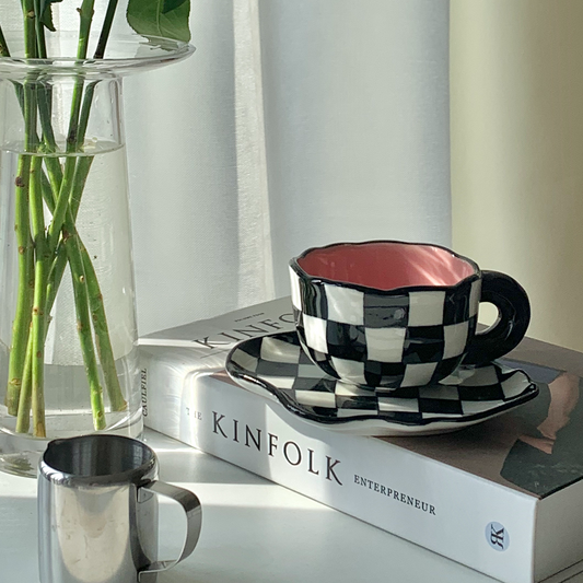 Kate Checkered Mug and Saucer